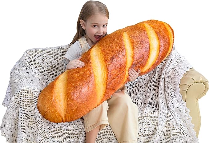 Wepop 32 in 3D Simulation Bread Shape Pillow Soft Lumbar Baguette Back Cushion Funny Food Plush Stuffed Toy