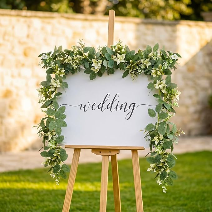 2Pcs 6FT Artificial Eucalyptus Garland with Flowers, Fake Greenery Vines Spring Ivy Leaves for Wedding Backdrop Arch, Table Centerpieces, Party, Home Room Party Indoor Outdoor Spring Decor
