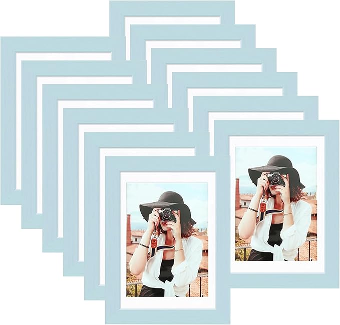 Picrit 5x7 Picture Frame for Wall Mounting or Table Top Display, Set of 12, Display 4x6 with Mat or 5x7 without Mat, Blue