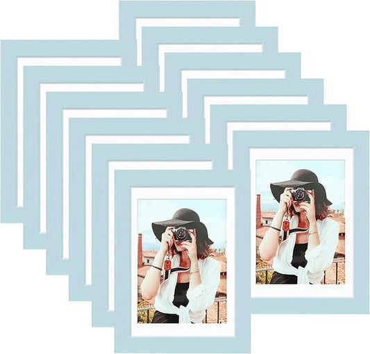 Picrit 5x7 Picture Frame for Wall Mounting or Table Top Display, Set of 12, Display 4x6 with Mat or 5x7 without Mat, Blue