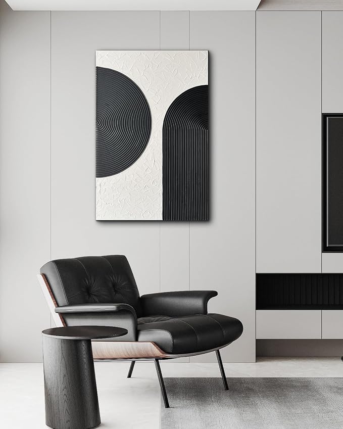 Creespi Black and White Wall Art 24x36 inch,Hand Painted Abstract Textured Wall Art Oil Painting,Modern Minimalist Canvas Art Painting for Wall Decor