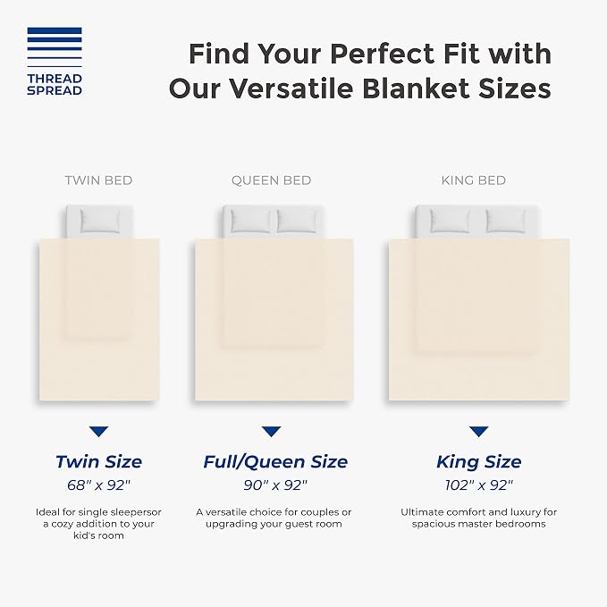 Organic GOTS Certified Cotton Blanket, Twin/Twin XL - 350 GSM, Antistatic, Fuzzy Soft, Lightweight, Sofa, Camping & Travel, All-Season Herringbone Throw, Ivory/Cream + Stylish Bonus Tote Bag