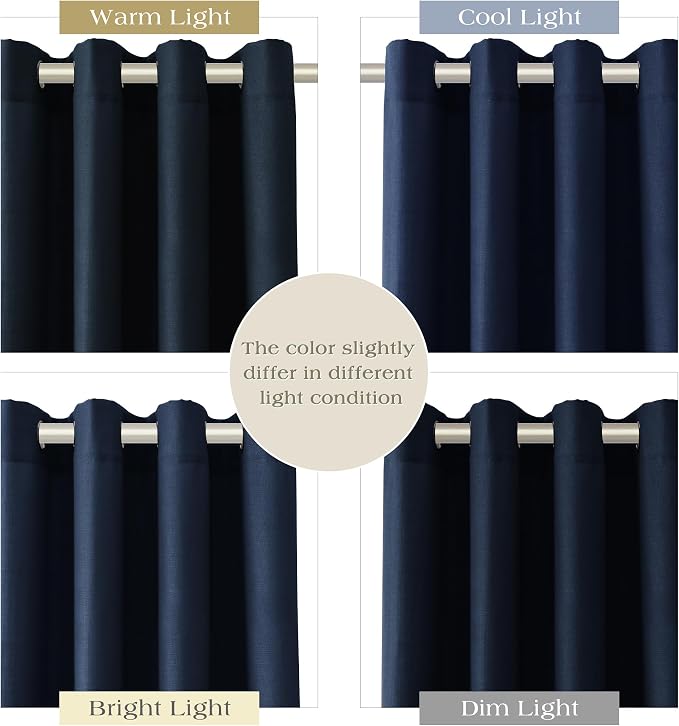 Navy Blue Linen Curtains 102 Inches Length for Living Room Extra Long Grommet Light Filtering Semi Sheer Privacy Bedroom Window Curtain Cotton Textured Panel Modern Farmhouse Aesthetic Decor 52X102