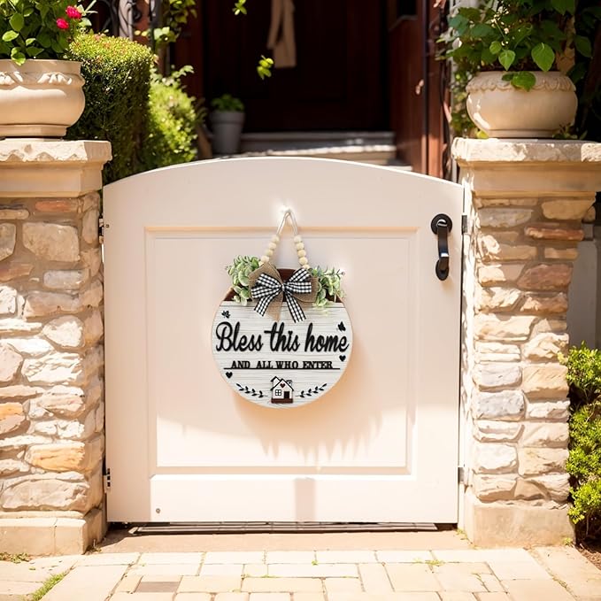 3D Bless This Home And All Who Enter Wooden front Door Signs，Door Decorations Hanging,Christian Jesus Home Porch Wall Decor，Spring Wreaths，Door Wreaths for Front Door Outside All Season