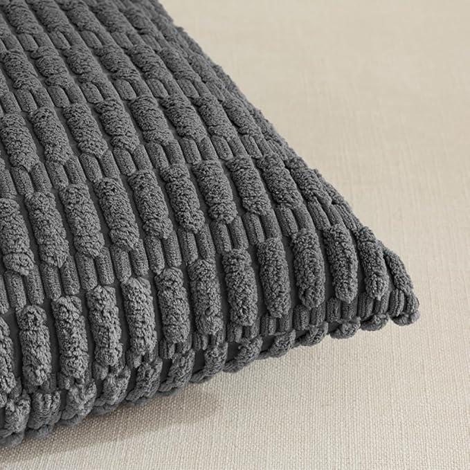Fancy Homi 4 Packs Decorative Throw Pillow Covers for Living Room Couch Bed, Modern Farmhouse Boho Home Décor Accent Cushion Case, 18" x 18" (Pack of 4), Dark Gray