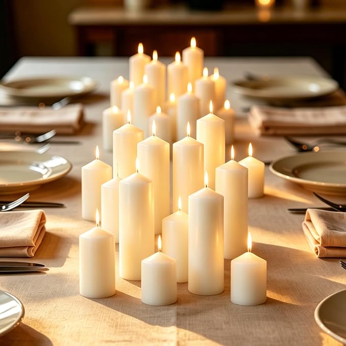18 Pcs Ivory Pillar Candles Bulk Set | Unscented Dripless Smokeless Wax Candles | 3 Assorted Sizes: 2x3, 2x4, 2x6 for Wedding Centerpiece, Hurricane Vases, and Home Decor