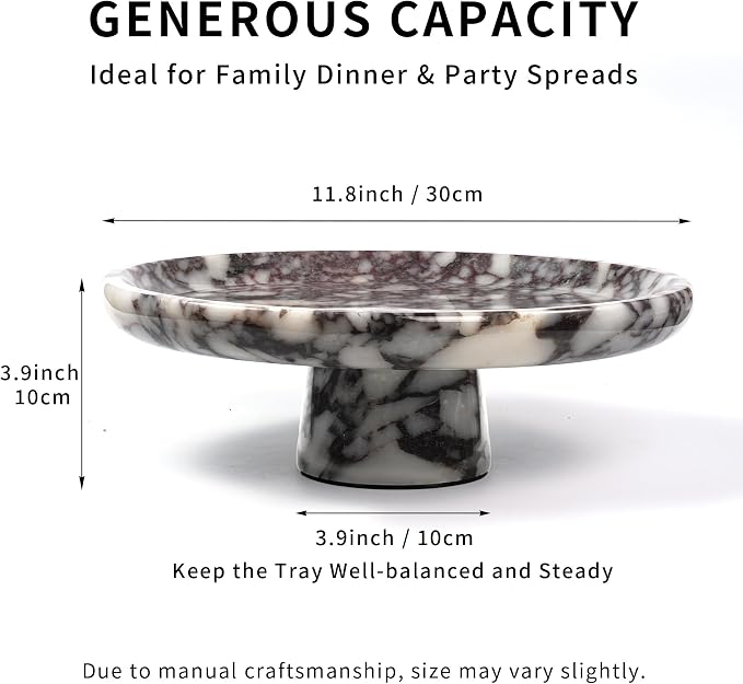 Marble Fruit Bowl for Kitchen - 11.8" Decorative Stone Pedestal Bowls for Home Decor, Footed Fruits Holder For Dining Table Counter Organization