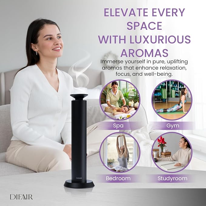 Luxury Aroma Diffuser - Cordless Essential Oil Nebulizer, Long Lasting Battery, Waterless, Rechargeable - Portable Aromatherapy Air Freshener Machine Collection for Home, Office, Hotel (Black)