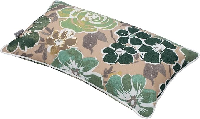 Magpie Fabrics Set of 2 Lumbar Throw Pillow with Insert 12x20 Inch, Outdoor Rectangular Waterproof Home Decorative Toss Cushion for Patio Garden Car Office - Green Floral