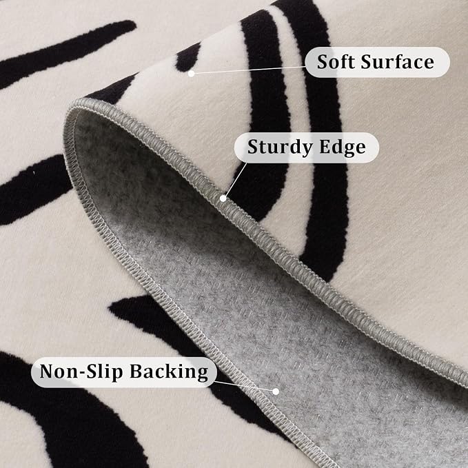 YIHOUSE Washable Area Rugs 5'x7', Black and Beige Modern Zebra Rug for Living Room, Bedroom, Ultra Thin Animal Stripe Print Rug for Girls Boys Nursery, Playroom, Dorm Room