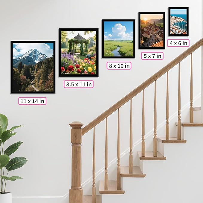 11x14 Picture Frame Set of 8, Black Photo Frames for Gallery Wall Mounting, Display Pictures 8x10 with Mat or 11x14 Without Mat, Poster Frames with Plexiglass for Home Office Decor