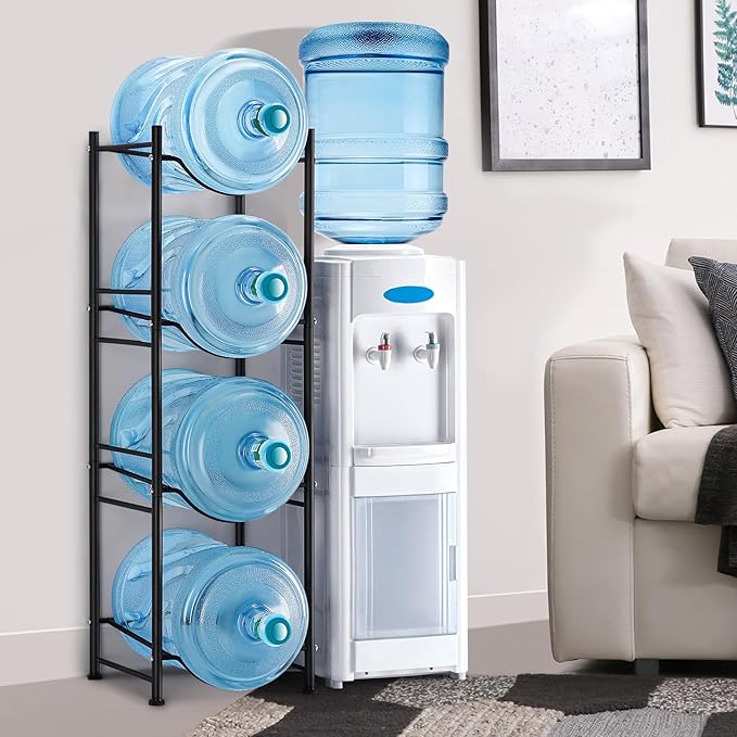MOOACE 4-Tier Water Jug Rack, 5 Gallon Detachable Water Bottle Holder Organizer Storage Rack, Black