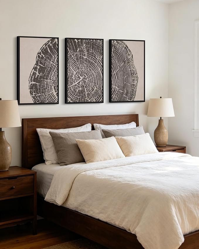 PHOPAGO Vintage Tree Rings Wood Framed Wall Art Large 16x24in Modern Retro Rustic Wood Stump Wall Decor Nature Farmhouse Art Prints Bedroom Living Room Home Decor- Black Framed
