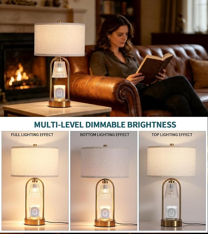 2-in-1 Table Lamp Candle Warmer Lamp with Timer & Dimmer,Large Wax Melt Warmer Modern Bedside Lamp for Bedroom Living Room Home Decor Birthday Gifts for Women D12.5 x H21.2“ Bulbs Included