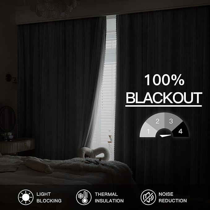 XiDi White Full Blackout Curtains 96 Inches Long Mix and Match Double Layer Curtains with Sheer Overlay Thermal Insulated Window Treatment for Living Room White Drapes with Tiebacks Grommet 34W x 96L