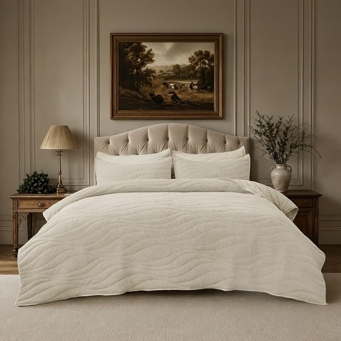DOWN HOME Crinkle Textured Velvet Quilt Set with Shams, All-Season Luxury Modern Bedding,Easy Care Comforter,Ultra-Soft,Lightweight & Breathable, King, Ivory White