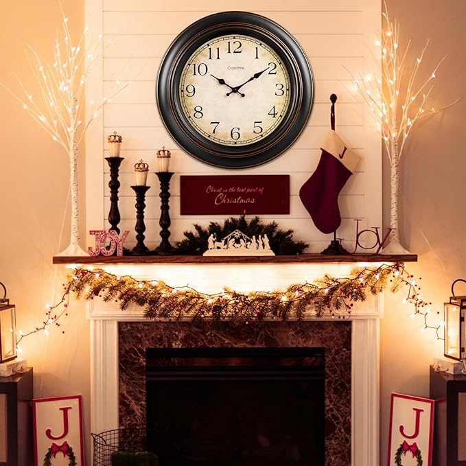 Crosstime 18 Inch Vintage Large Wall Clock for Living Room Decor,Battery Operated Silent Non-Ticking Retro Classic Clocks for Kitchen Fireplace Home Office,House Warming Gifts,Bronze
