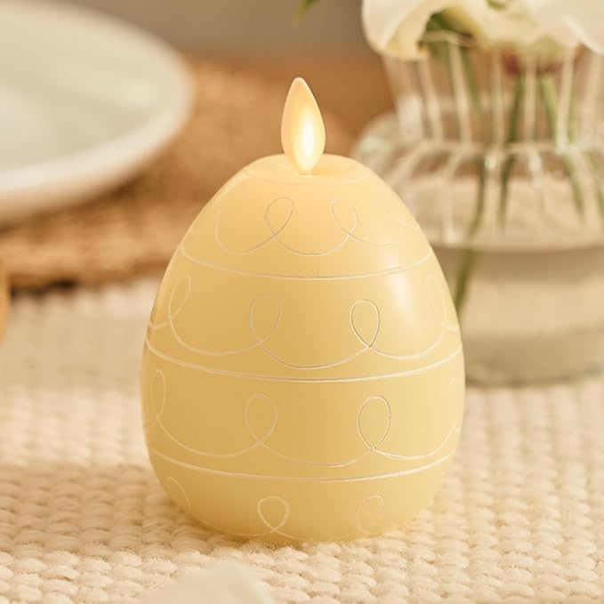 Luminara Easter Egg Candle - Lemon Chiffon 3.1" x 4.3" - Flameless Real-Flame Holiday - Inspired Decor - AA Batteries - Flickering LED Flame