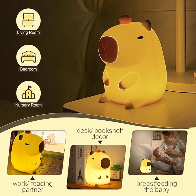 YR YRHH-PET Orange Capybara Cute Night Light, LED Squishy Novelty Capybara Lamp, Food Grade Silicone Dimmable Nightlight, Boys Girls Funny Capybara Light, Light Up Capybara Gifts, Room College Décor