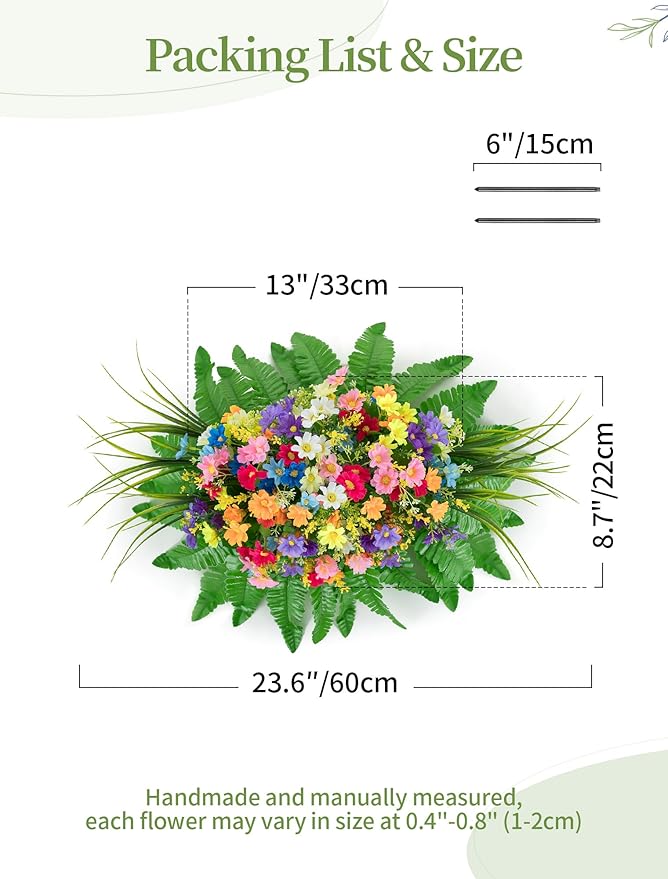 Cemetery Flowers for Grave Fake: Spring Flowers for Cemetery Easter Colorful Artificial Wildflowers with Stake - Faux Silk Memorial Day Grave Decorations for Outdoor Gravesite