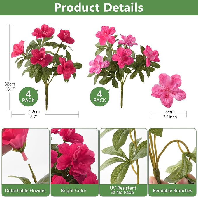 Hommyea Artificial Fake Flowers for Outdoor, 8 Bundles Faux Plants Silk Flowers Spring Decoration UV Resistant No Fade Plastic Flowers for Outside Planters Home Porch Patio Yard Garden Decor