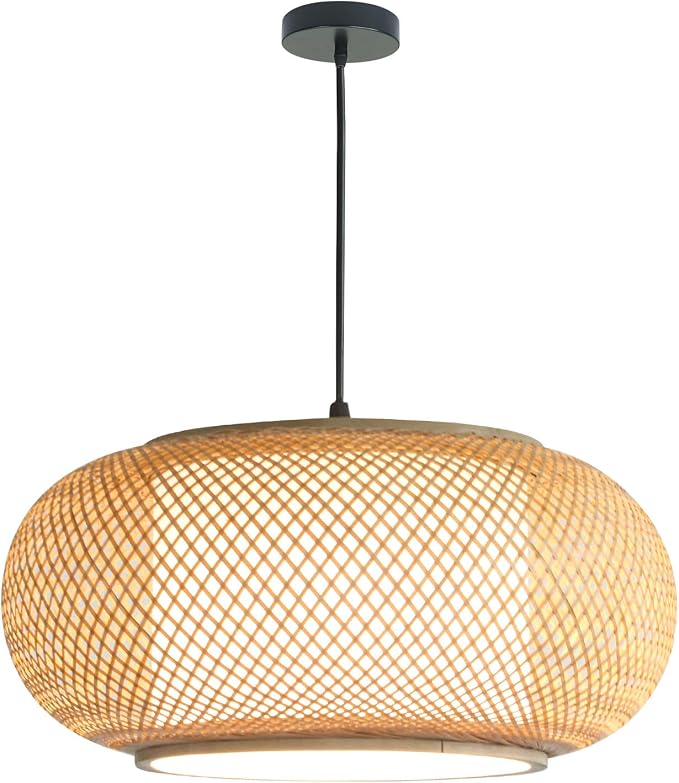 Bamboo Pendant Light Dining room light wabi sabi japanese Light fixture Country style Ceiling Hanging Light Beige Boho Antique Lantern Applicable for Kitchen Island Teahouse bedroom Restaurant