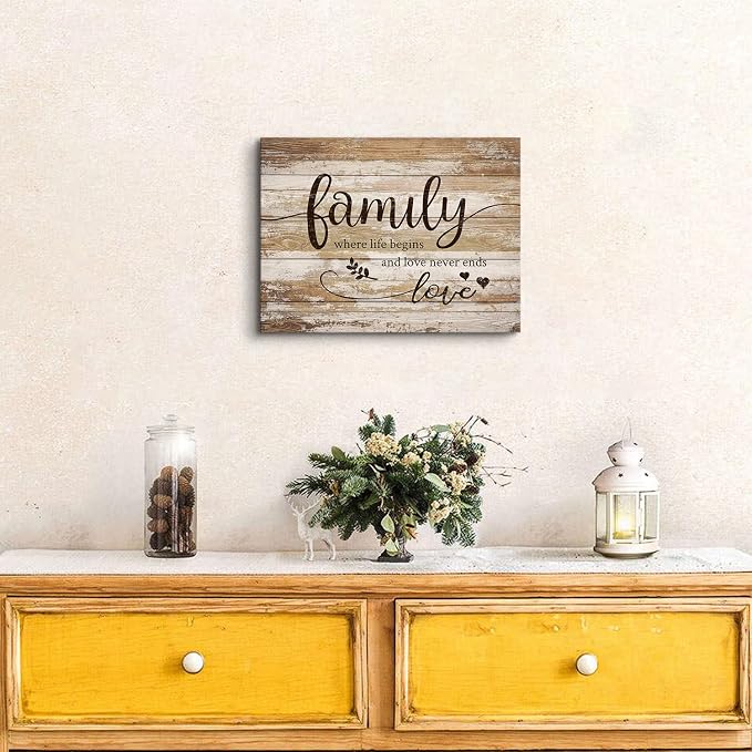 Rustic Bless Home Wall Decor Family Wall Art for Living Room Farmhouse Family Signs Pictures for Kitchen Dining Room Vintage Inspirational Motto Wall Prints Artwork Bedroom Entryway Decorations 12x16"