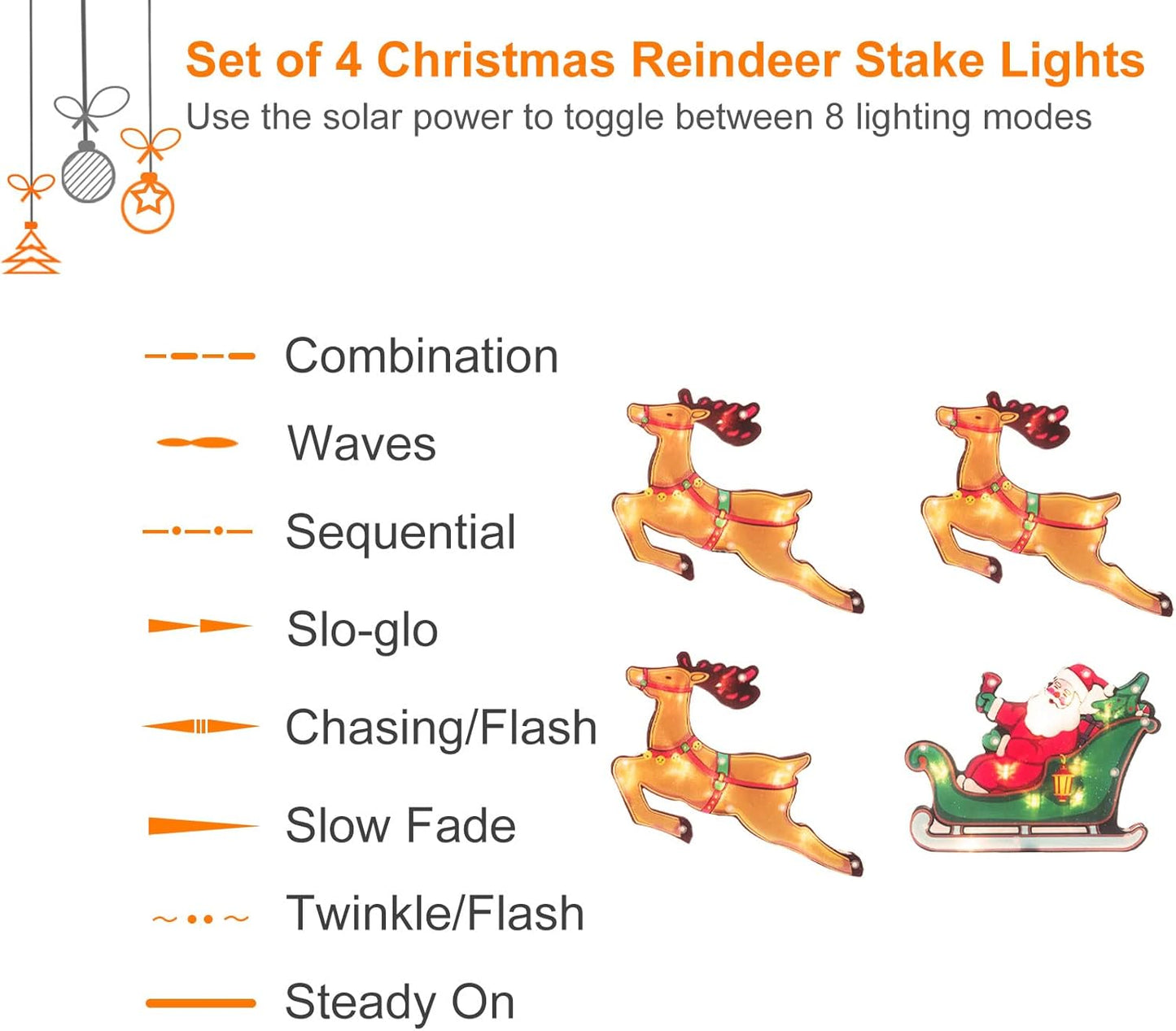 Christmas Silhouette Outdoor Pathway Lights Set of 4 Battery Powered Pre-Lit 30 LEDs Double Sided Christmas Reindeer & Sled Vintage Holiday Outdoor Display Decor for Garden, Patio,Yard, Lawn