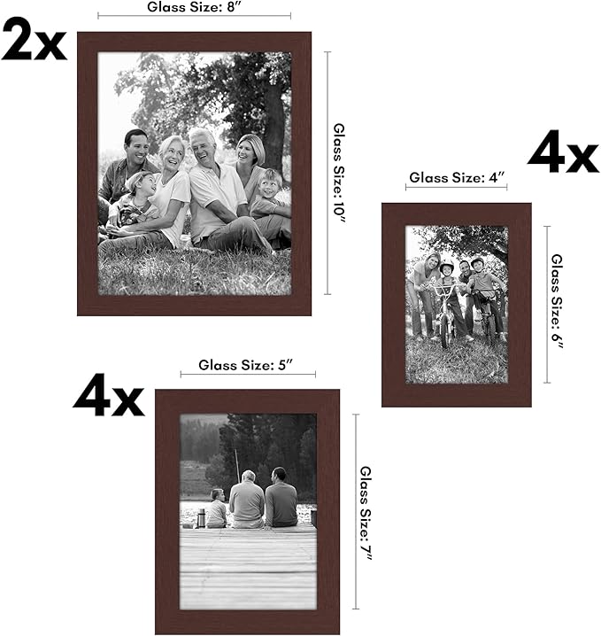 Americanflat Set of 10 Picture Frames with Shatter-Resistant Glass - Gallery Wall Frame Set with Two 8x10, Four 5x7 and Four 4x6 Frames - Signature Collection - Mahogany