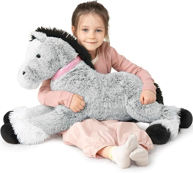 MaoGoLan Large Horse Stuffed Animal for Boy, Big Horse Plush Toy for Girl, Ridable Stuffy Pony for Kid, Stuffed Pony Plush Pillow for Easter Birthday Gifts or Party Favor, 33 inches, Gray