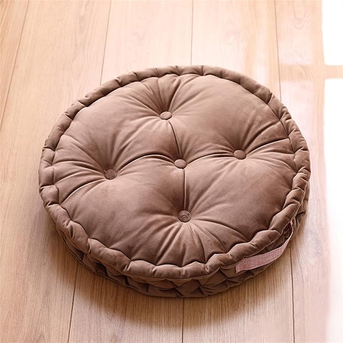 Lifup Large Round Floor Pillow Cushion for Adults, Tufted Plush Cushions with Handle for Classroom Balcony Tatami Living Room Yoga Seating Brown 20"
