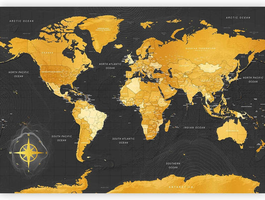 artgeist Premium Wall Mural World Map 98x69 in - XXL Non-Woven Wallpaper Fleece Wall Decor Photo Print Picture Image Design Home Map of The World k-A-0130-a-a