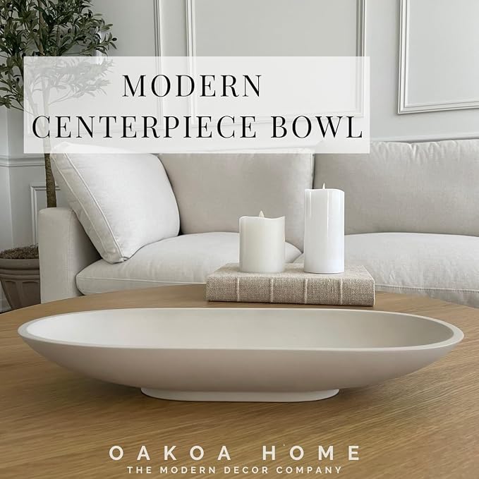 OAKOA Concrete Large Decorative Bowl for Home Decor - Long Decorative Centerpiece Bowl for Table - Coffee Table Bowl for Entryway Table - Large Dough Bowl Decor