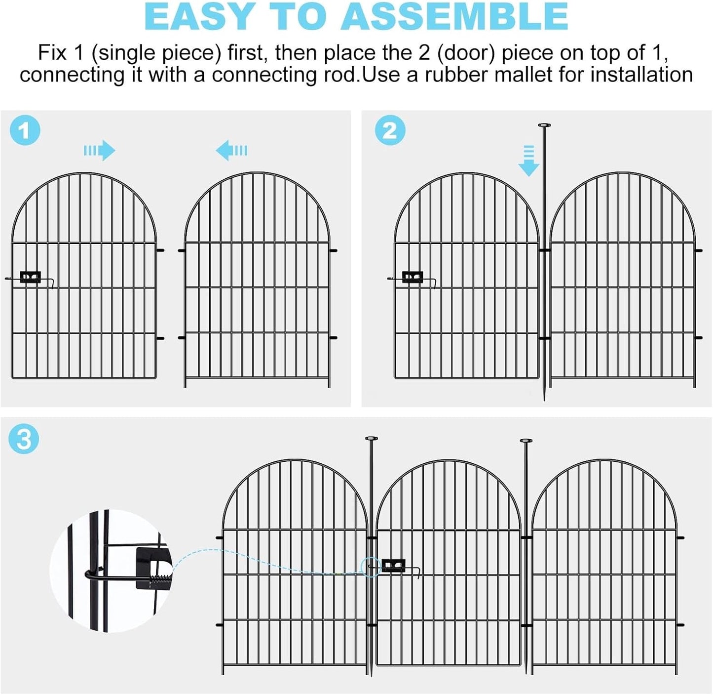 Tall Garden Fence with Gate, 4 Panels Fences for Dogs Outside, 40 in(H)x8.8 Ft(L) No Dig Animal Barrier Garden Fencing, Rustproof Metal Wire Temporary Rabbit Dog Fence for Yard Patio Outdoor