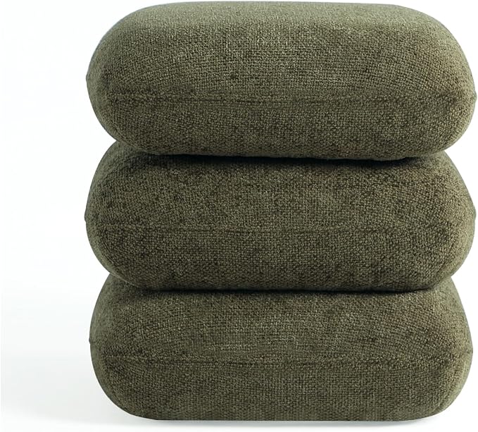Get Set Style 360° Swivel Linen Ottoman, Modern Upholstered Foot Stool, Multifunctional Vanity Chair Accent Stool for Small Space, Living Room, Bedroom, Entryway, Olive Green