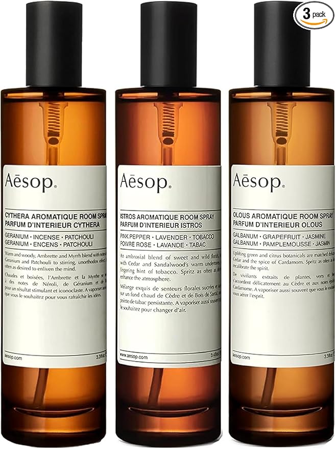 Aesop Room Spray Set - Olous, Cythera & Istros | Luxury Aromatic Home Fragrance | Fresh, Woody & Floral Scents | Long-Lasting Room & Linen Spray | 3.4oz each (3PK)