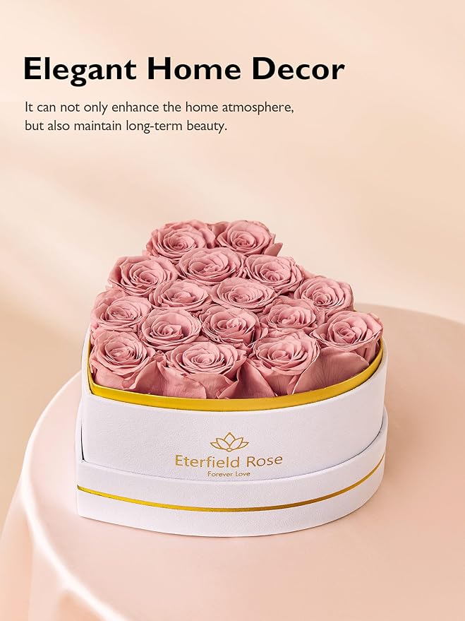 Eterfield 16 Forever Flowers in Heart Shape Box, Preserved Roses That Last a Year Preserved Flowers Birthday Gifts for Her Mom Women Wife Anniversary Valentine's Day Mother's Day, Dusty Pink