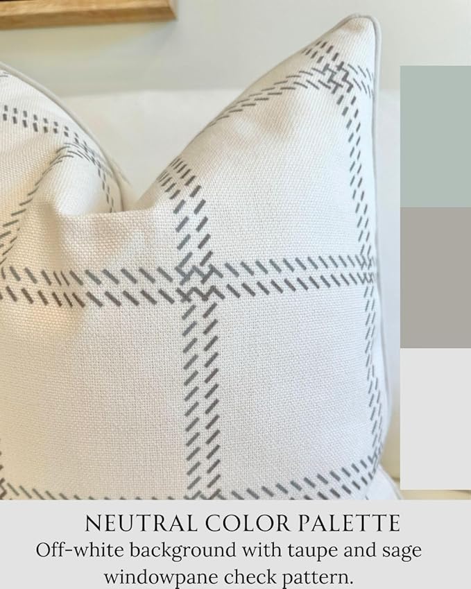 Jillien Harbor The Elliot Patterned Throw Pillow Cover – Checkered Pillow Print Polycotton Designer Accent for Farmhouse Decor, Decorative Pillow Cover, Fits 20 Inch Insert, 18 x 18 Inches, Brown