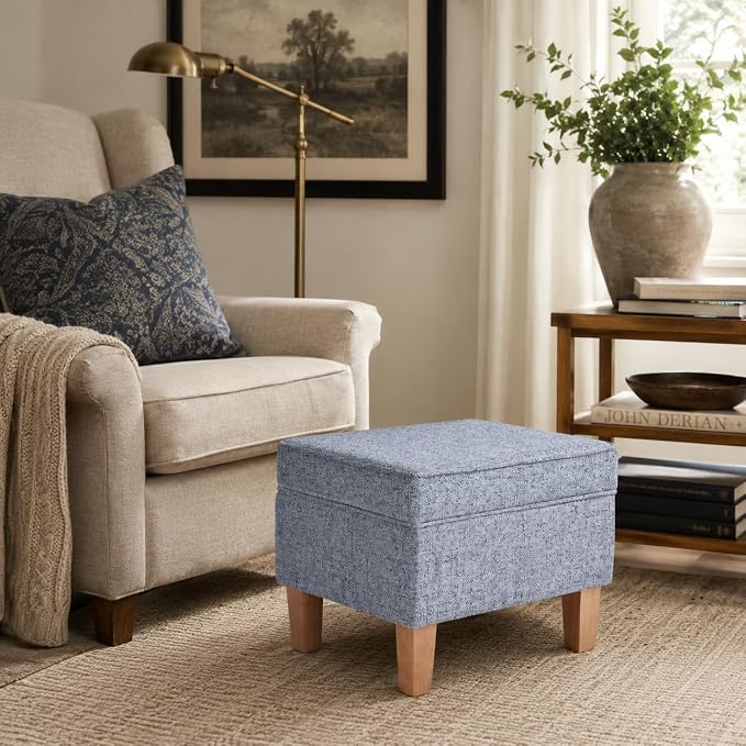 HomePop 22" Medium Tufted Storage Ottoman - Blue Gray Woven Fabric