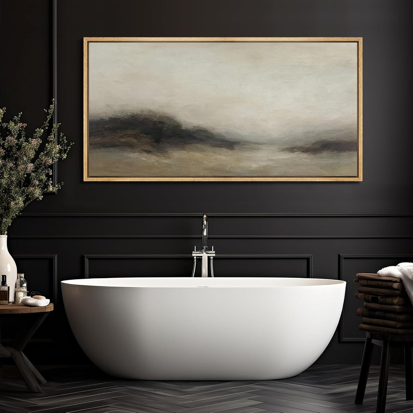 MUDECOR Extra Larg Framed Canvas Print Wall Art Foggy Mountain Horizon Landscape Neutral Tones Abstract Illustrations Decorative Colorful for Bedroom - 60"x30"