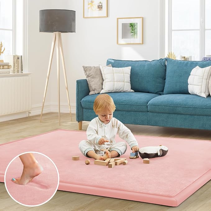 Baby Play Mat for Floor Nursery Rug Muscle Mat Area Rug Playroom Rug 50"x50" Playpen Mat Elastic Foam 1.3" Thick Crawling Mat for Babies,Toddlers, Infants, Kids,Light Pink