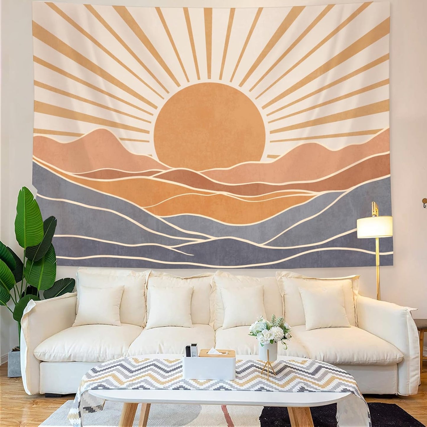 Lunerfex Boho Sun Tapestry Sunset Wall Tapestry, Mountain Tapestries for Bedroom 80s Tapestries Wall Hanging for Bedroom Living Room Decor Boho-3 70"x90"