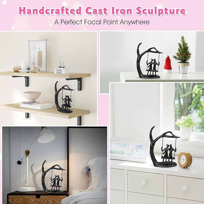Kresecioo Anniversary Wedding Gifts for Couple/Her - Romantic Couple Statue in Love, Black Metal Figurine Sweet Loving Together Iron Sculpture Decor, Gifts for Wife Mothers Day Husband Birthday