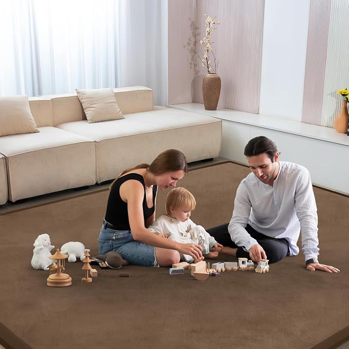 Baby Play Mat for Floor Nursery Rug Muscle Mat Area Rug Playroom Rug 50"x50" Playpen Mat Elastic Foam 1.3" Thick Crawling Mat for Babies,Toddlers, Infants, Kids,Chestnut