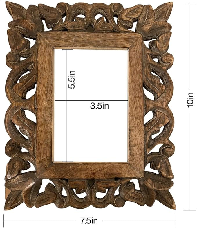 Hand Carved Mango Wood Rustic 4x6 Picture Frame with Real Glass - Aesthetic Vintage Wood Frame for Tabletop Use - Rustic Home Decor Perfect for Your Memories