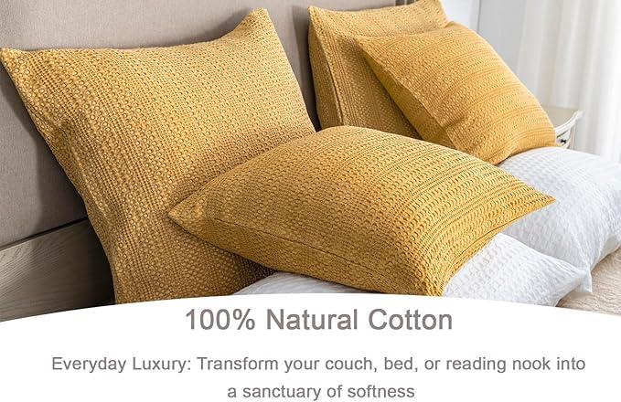 26x26 Pillow Covers Boho Euro Shams Set of 2 Decorative Throw Pillow Covers Cotton Large Square Pillowcase for Couch Bed, Yellow