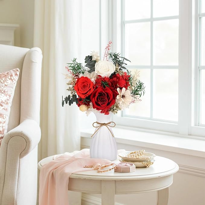 Flowers for Delivery Prime Preserved Flowers Bouquet with Vase That Last 3-5 Years Real Forever Flowers Red Rose Bouquet for Mom Mother Women Wife Friends Birthday Mothers Day Gifts