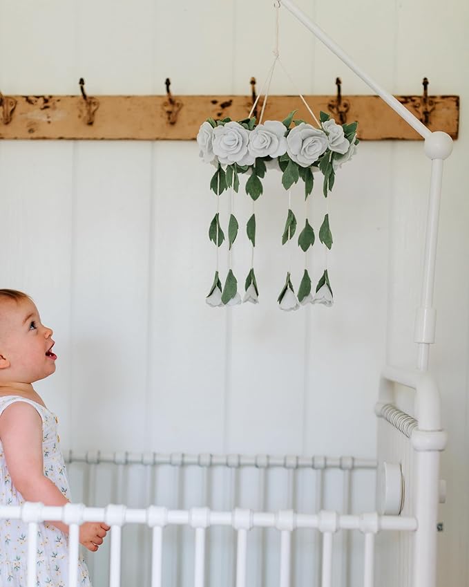 Baby Crib Mobile Arm Wooden Holder - Baby Mobile Hanger for Crib (31 inch, 100% Natural Beech Wood) Strong Anti Slip - Nursery Decor & Gift Accessories (White)