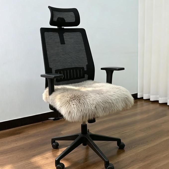 Natural Square Fur 2 Pack Chair Cover Genuine Sheepskin Non Slip Comfortable for Conference Room Cushions Classroom Cushions Office Desk Chair Pads(18x18 Inch,Cream Coffee)