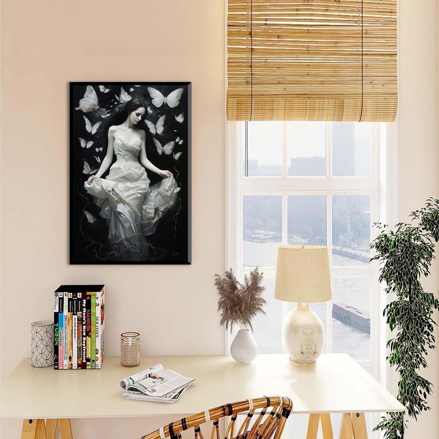 JFHCQJPK Vintage Gothic Feminine Canvas Wall Art Print Butterfly Poster Moody Preppy Wall Art Dark College Decor for Home Bedroom20x30in Metal blackFramed